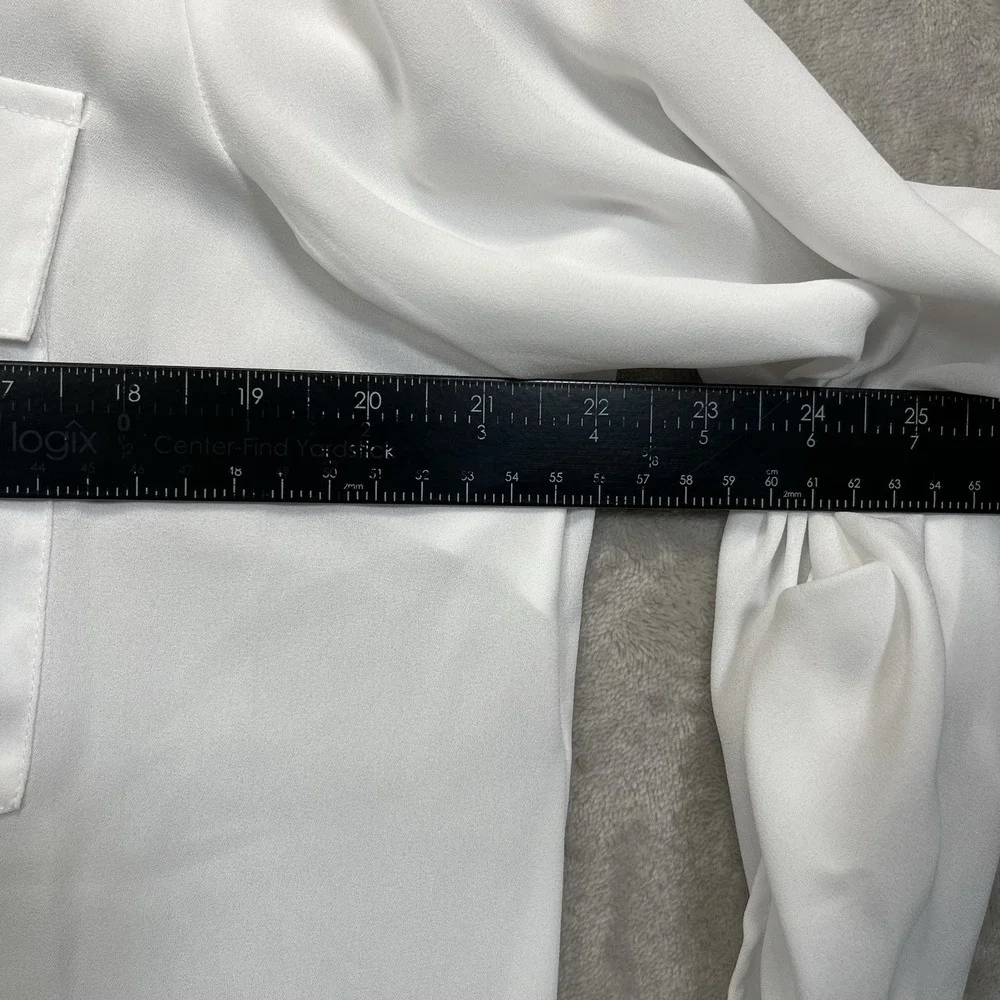 Michael‎ Kors Top White Large Roll Tab Sleeve Blouse W/Gold Zippers NEW